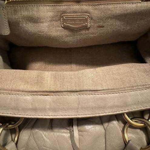 Miu Miu  Soft Beige Leather Frame Satchel with Linen Lining