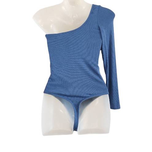 Klassy Network  One Shoulder Brami Bodysuit Blue Top Built in Bra Size Medium