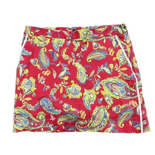 Polo  Golf Ralph Lauren Womens Paisley Golf Skort Pockets Size 12 Red Yellow