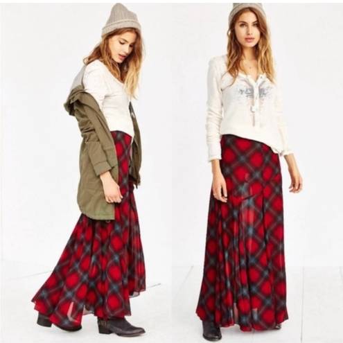 Kimchi Blue  Women's Plaid Red Long Skirt High Waist