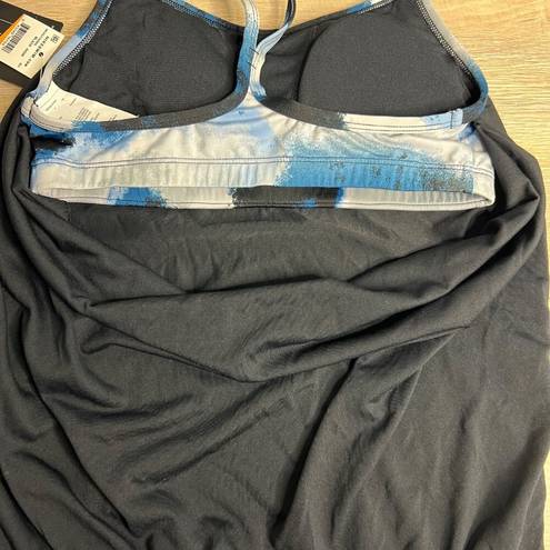 Nike NWT  Layered Tankini Swim Top Loose Fit Quick Dry Tie Dye Black Small