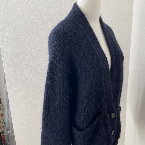 Elizabeth and James  Blue Wool Blend Oversized 3 Button Cardigan with Pockets