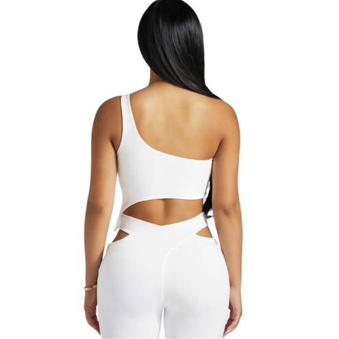 Naked Wardrobe  Top Smooth Side Asymmetrical Crop Top White Size XS NWT