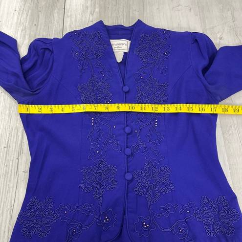 Karin Stevens Vintage  Purple Embroidered Beaded Long Sleeve Button Front Blazer