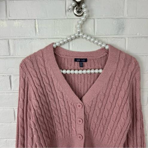 Uk2la  Pink Cable Knit Cropped Cardigan Sweater Size XS