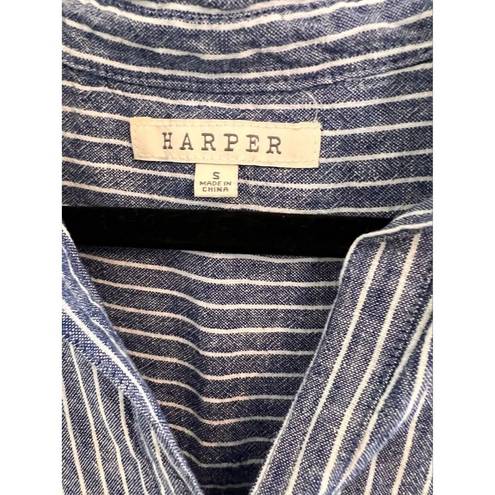 Harper  Women's Dress Striped Blue/White Pockets Short Sleeve Size Small