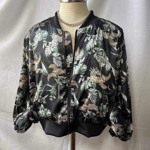 Victoria's Secret  Black Luxe Palm Satin Bomber Jacket Size Large