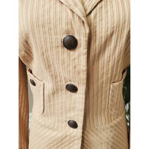 Dana Buchman  Womens Beige Striped 100% Cotton Single Breasted Blazer Jacket 12