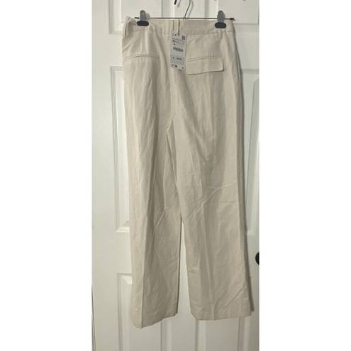 ZARA NWT  Womens Pleated  Pockets Cream Summer Linen Wide Leg Pants Sz XS