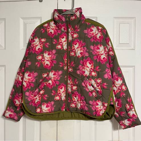 Free People Movement  Printed Pippa Packable Green & Floral Jacket NWT