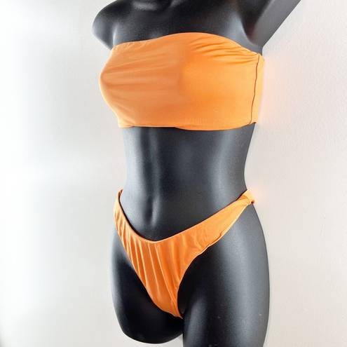 Naked Wardrobe  Strapless Tube Bandeau High Cut Cheeky Bikini Orange Medium