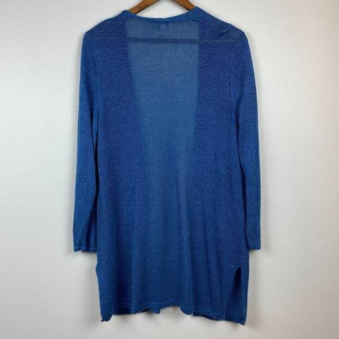 J.Jill  Cardigan Sweater LP Blue Linen Blend Open Front Longline‎ Petite