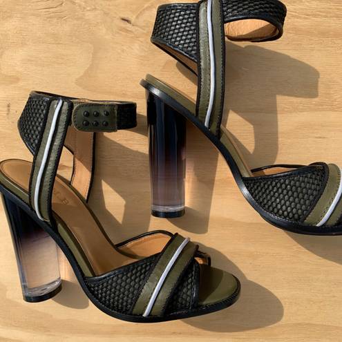 L.A.M.B. Carter Ankle Strap Chunky Heels.