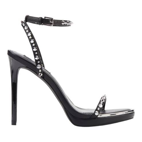 DKNY Black Leather Studded Stiletto Heel Minimalist Ankle Strap Sandal  Dacia