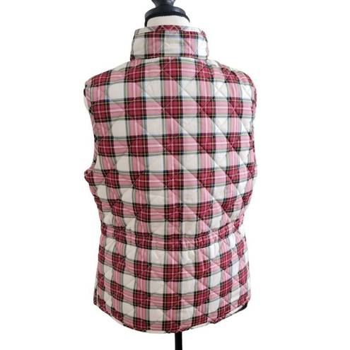 St. John’s Bay St Johns Bay Womens Plaid Vest Ivory Red Gold Puffer Quilted Size Medium