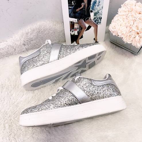 Jimmy Choo  Platinum Glitter & Crystal Osaka Sneakers