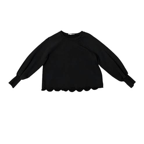 Frame  Womens Scalloped Lettuce Hem Pullover Sweatshirt Long Sleeve Black Medium