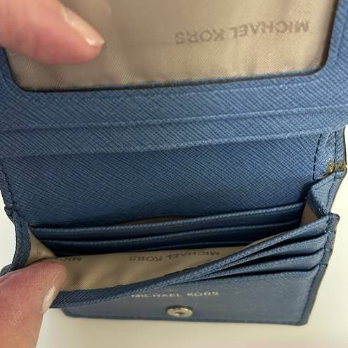 Michael Kors  Women Leather Bi-fold Wallet Medium Blue ID/Card Slot Bill Holder