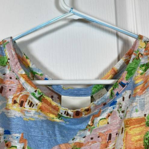 Cynthia Rowley Women's  Greek Island Painting Linen Crop Shirt Size XL EUC #0456