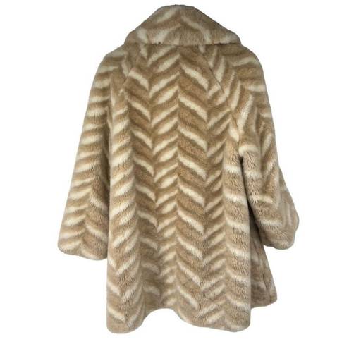 Vintage Sharpee Cream Brown Faux Fur Large Button Up Collared Coat