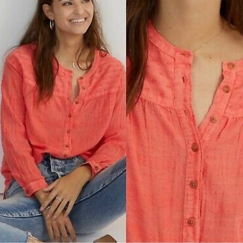 Pilcro  By Anthropologie Coral Mila Draped Button Down Blouse Size L