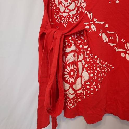 Coldwater Creek  RED WHITE TRIBAL FLORAL TIE FRONT FLOWY TANK SHIRT BLOUSE TOP