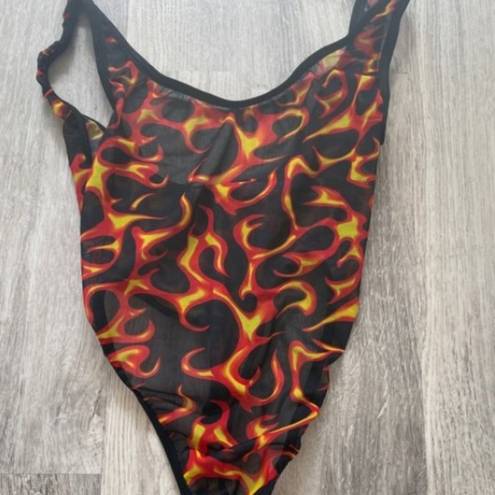 One Piece Hot Flames Sexy Sheer Thong Bodysuit/