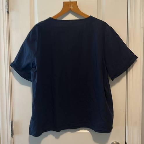 Buttons Navy Blue & White Spring & Summer Blouse with Offset —Size 5XL