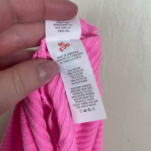 Aerie  Neon Pink One Shoulder Ribbed Rebel Tie Shoulder Cropped Tank