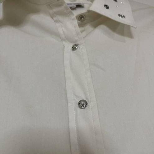 St. John  Sport Ivory White button down collared shirt eyelet hardware size small