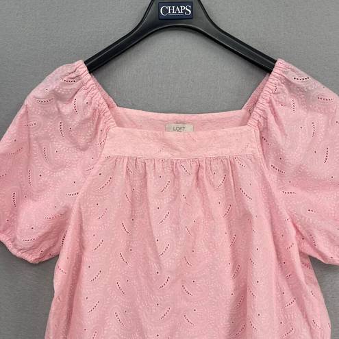 The Loft  Top Womens Large Pink Embroidered Paisley Square Neck Cropped Puff Sleeve