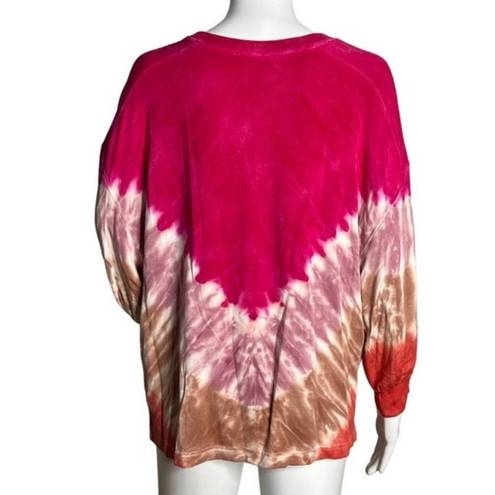 Rachel Zoe  Dolman Sleeve Tie Dye Tee Pink Purple Crew Neck Long Sleeve