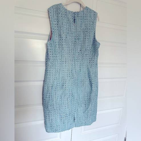 St. John ‎ Sequin Tweed Sheath Dress Knee Aqua Light Blue 14