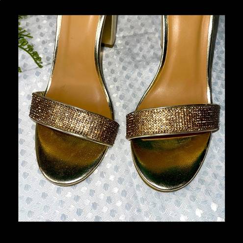 Bamboo  Frenzy Chunky High Heel Sandal Shoes Rhinestone Shoes Gold Shoes~8.