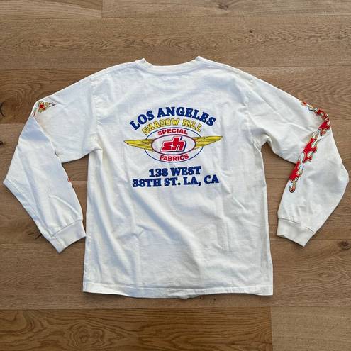 Shadow Hill  Los Angeles Flame Long Sleeve Tee in White