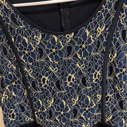 Rhapsody  Navy Blue & Gold Lace And Satin Fit and Flare Mini Dress size 3x