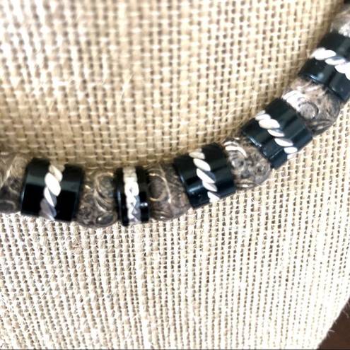 Onyx Black  and silver choker necklace