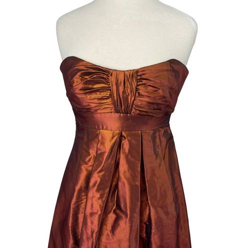 Badgley Mischka  Strapless Fit & Flare Mini Dress Iridescent Taffeta Pleated 8