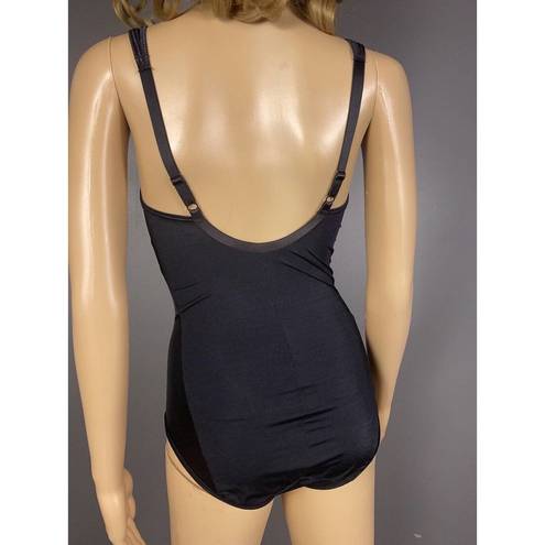 Second Skin Vintage Flexees Bodysuit Size 34C Black  Satin Underwire 5756 Shaper