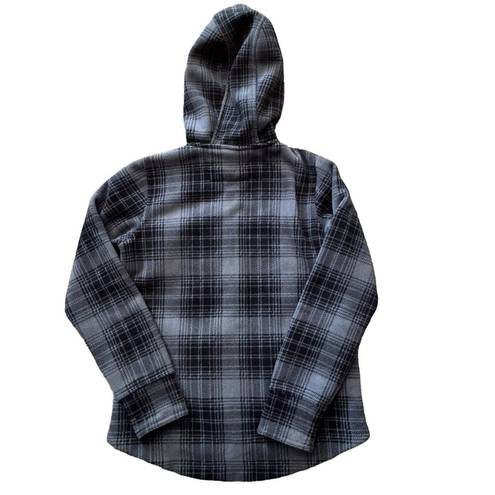 Carhartt  Womens Fleece Gray Plaid Hooded Zip Up Jacket Curved Hem Size Small 4-6