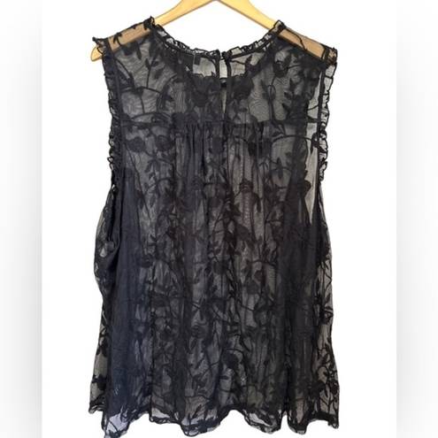 Torrid  Deep Black Floral Embroidered Mock Neck Top Size‎ 6X