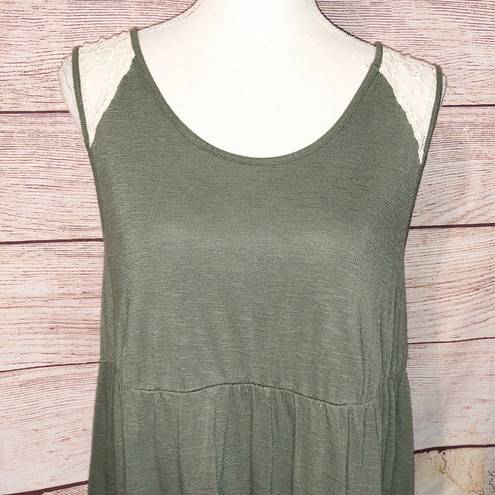 Liz Lange  Olive Green Crochet Neck Tunic Tank Size XL