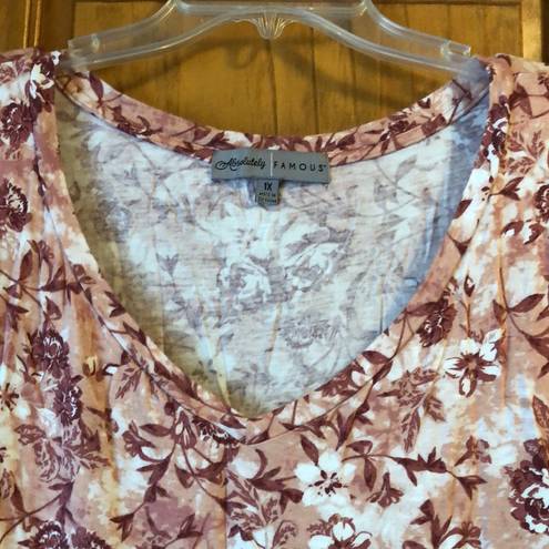 Absolutely Famous  Rose Pink Floral Shirt 1X