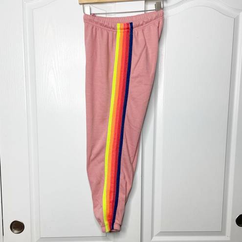 Aviator Nation  6 Stripe Sweatpants in Pink/Serape Rainbow Size Small