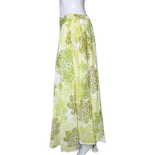 Coldwater Creek  Skirt Women Medium Green White Medallion Print Midi Boho Peasant