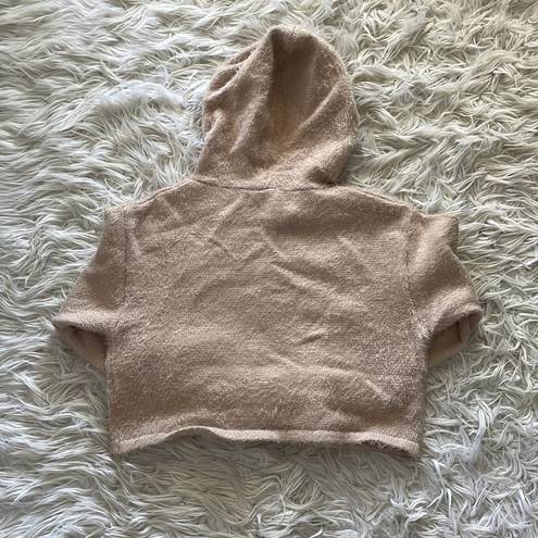 Olivaceous Cropped Knit Cream Hoodie