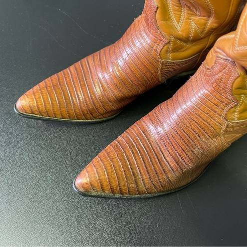 Justin Boots Justin Western Cowboy Boots Vintage Pointy Toe Lizard Leather Size 6AA Retro 70s