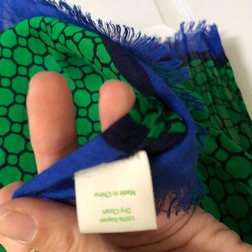 Vera Bradley  green and blue geometric print fringe scarf wrap 100% rayon