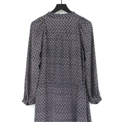 Rebecca Taylor  Long Sleeve Silk Shirt Dress Static Print Navy Lilac 8