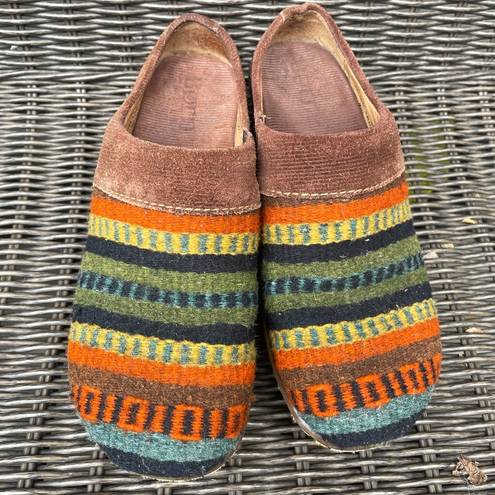 Born Kimmy Women's‎ Size 6 Wool Southwestern Clogs Mules Shoes Brown Multicolor